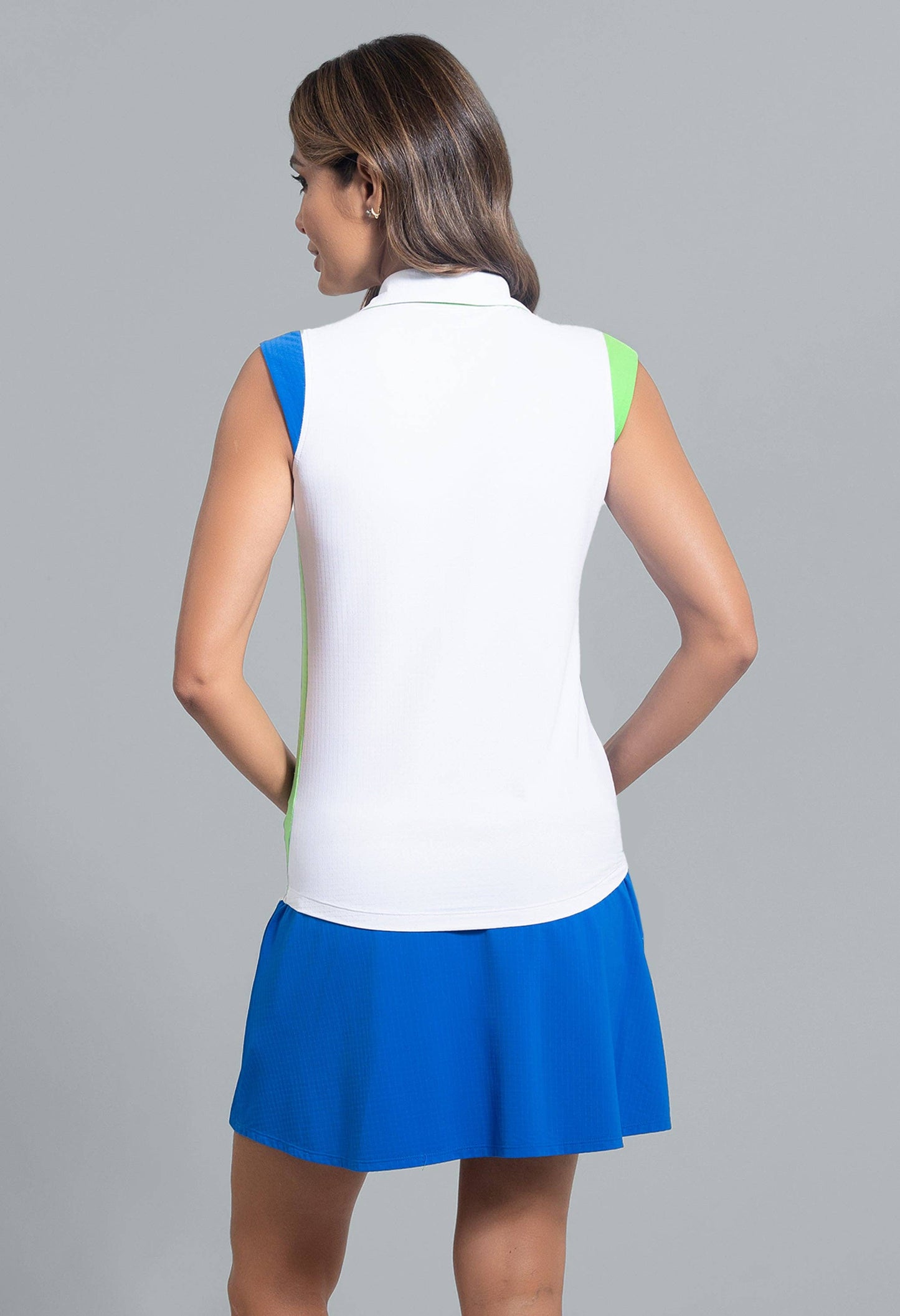 Color Block Print Sleeveless Polo