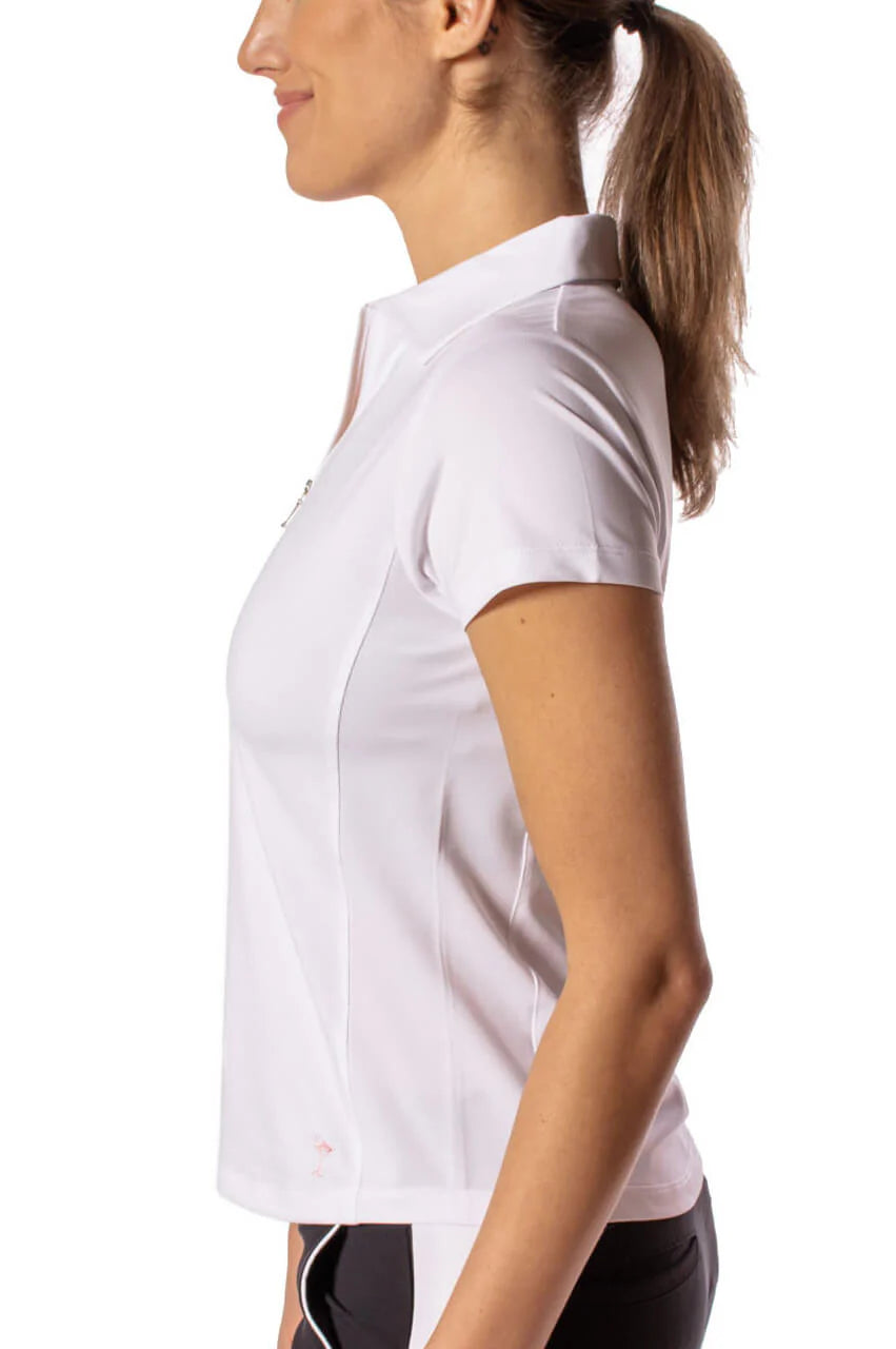 Short Sleeve Zip Stretch Polo - White
