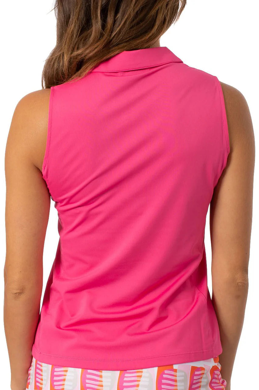 Sleeveless Zip Polo - Hot Pink