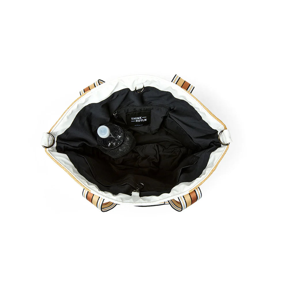 SUNSET TOTE - Dune Raffia & White Patent