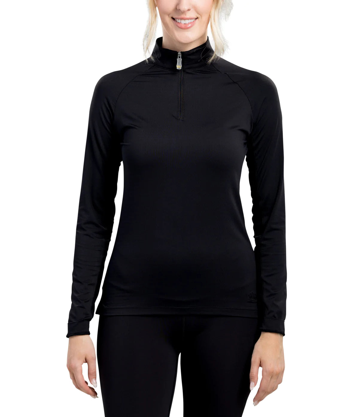 1/4 Zip Ruched Back Long Sleeve - Black