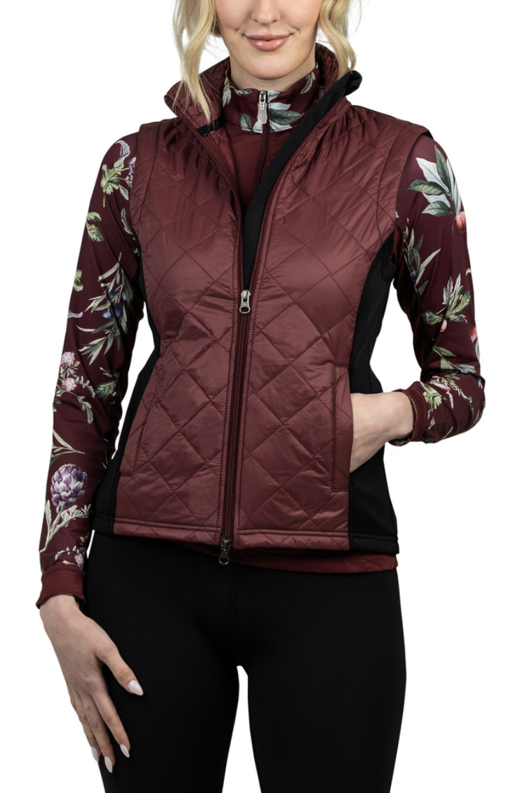 Quilted Front Vest - Burgundy & Black