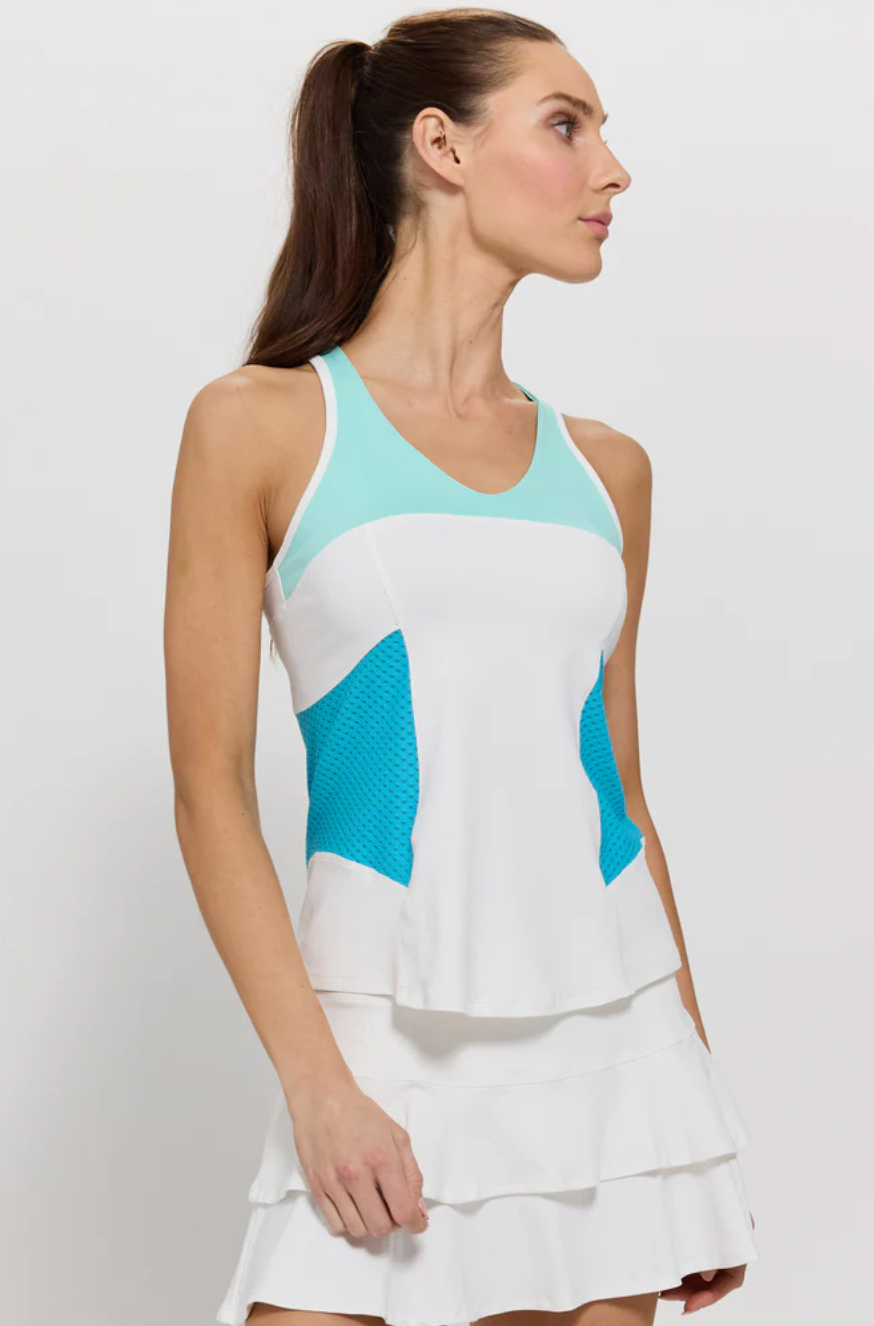 Elite Try Hard Tank - White/Tropical Blue