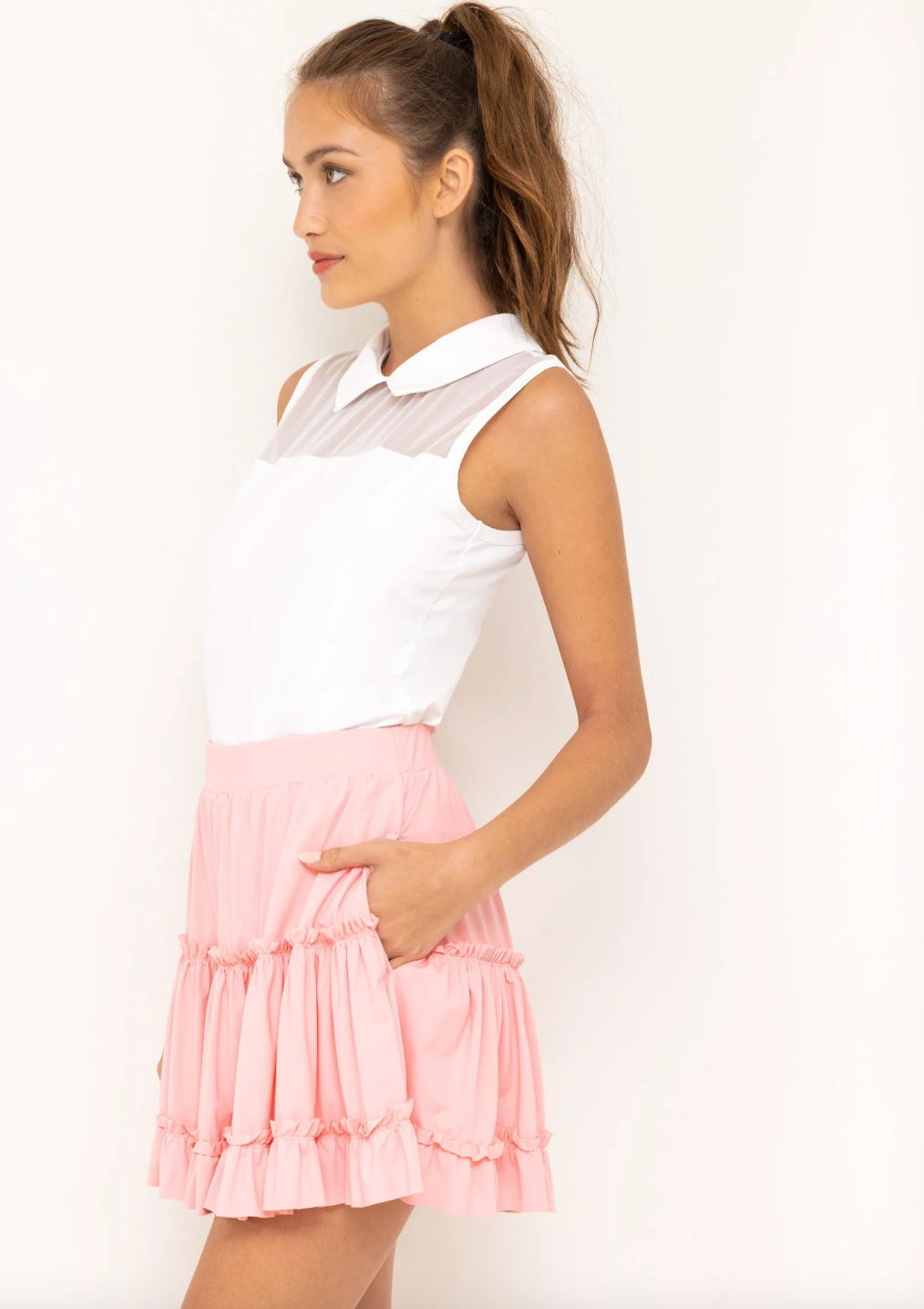 Sleeveless Mesh Polo - White