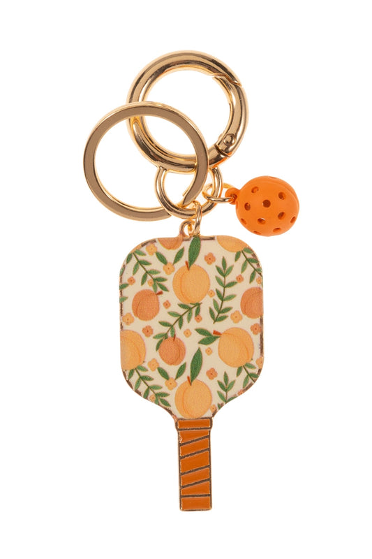 Orange Pickleball Paddle Shaped Print Enamel Keychain
