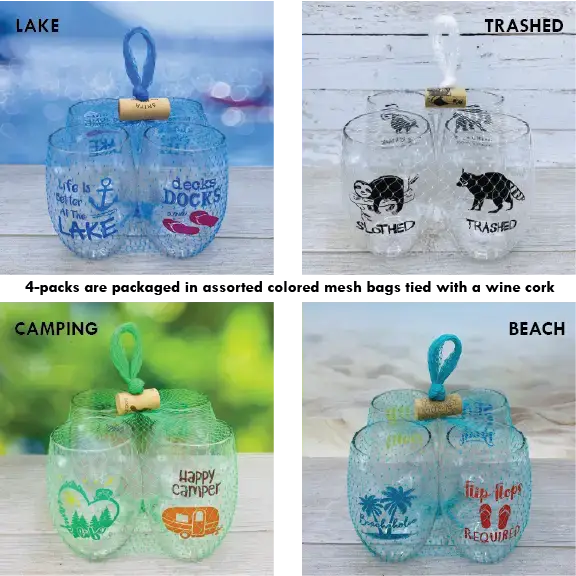 WINEY DOGS Unbreakable Tritan Stemless Plastic Wine Glasses: 4pk