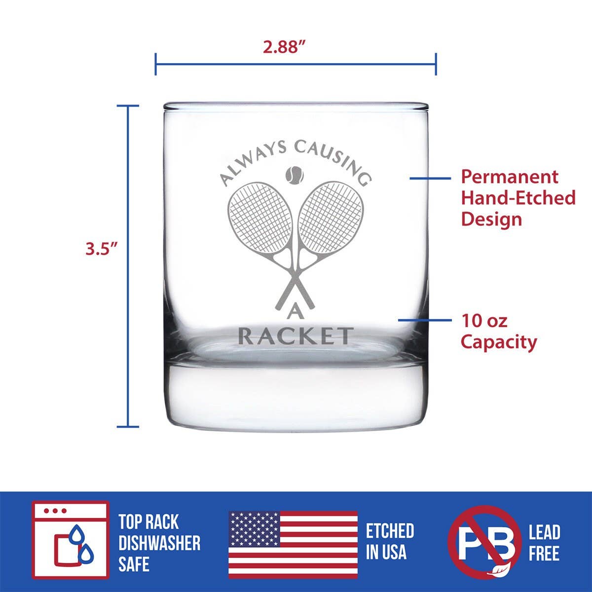 bevvee - Causing a Racket Whiskey Rocks Glass - Tennis Gifts