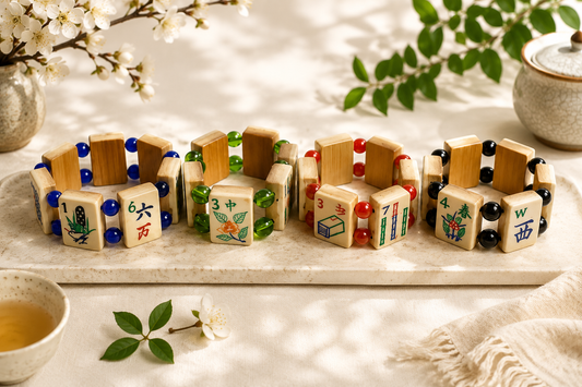 Vintage Handmade Bone & Bamboo Mahjong Bracelet