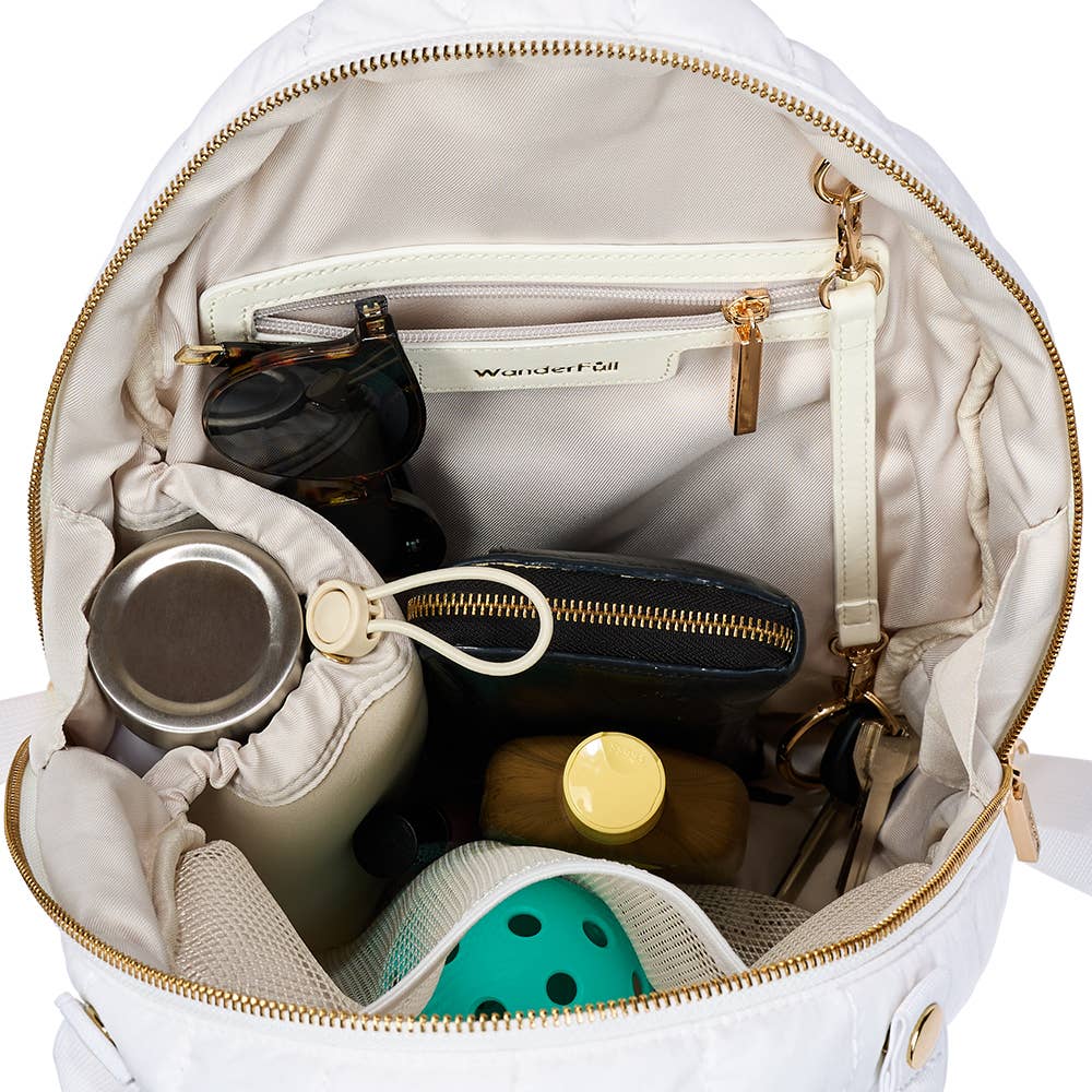 WanderFull - Pickleball HydroSling Bag with Removable Racquet Cover- White Ripstop with Stripe