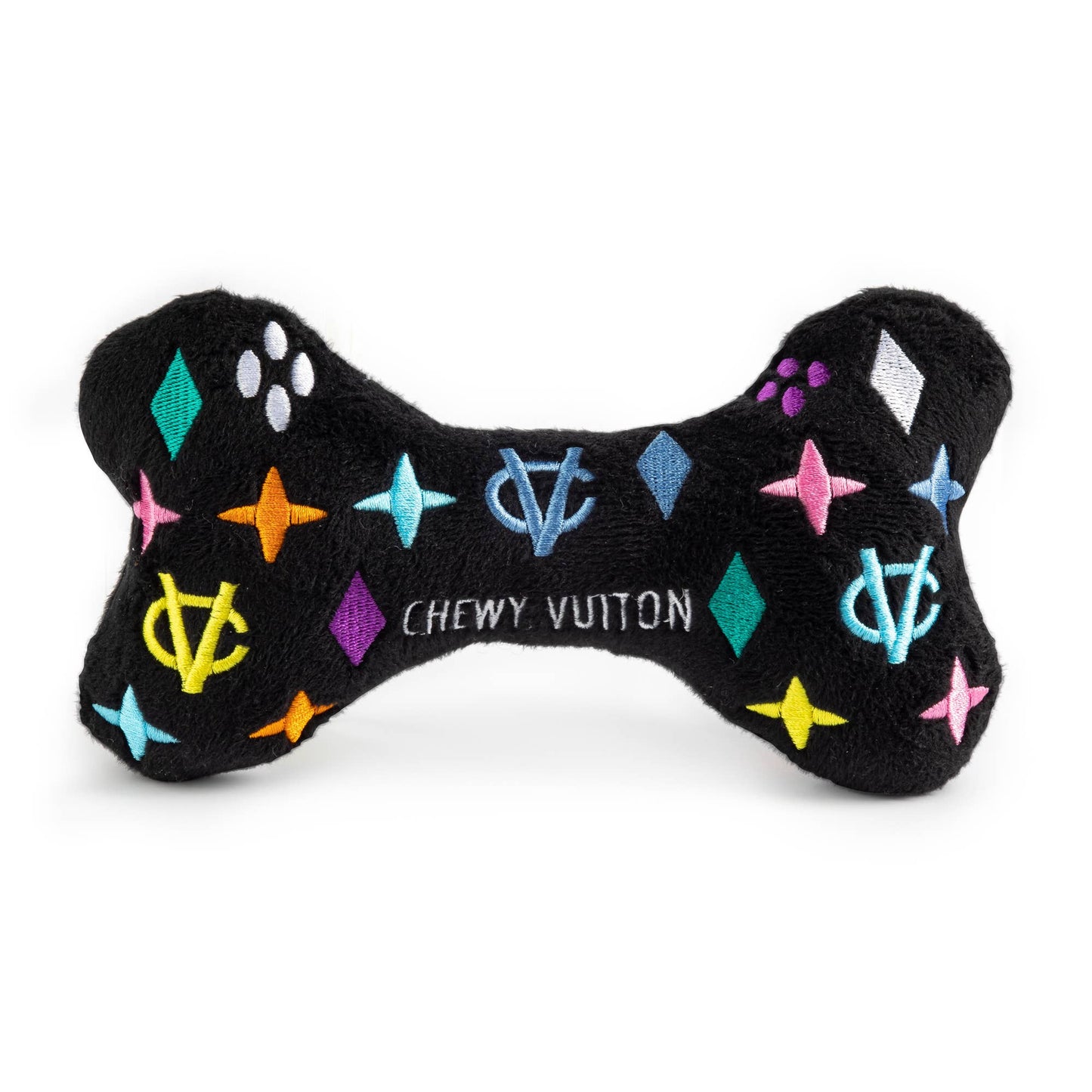 Haute Diggity Dog - Black Monogram Chewy Vuiton Bone Squeaker Dog Toy: Large