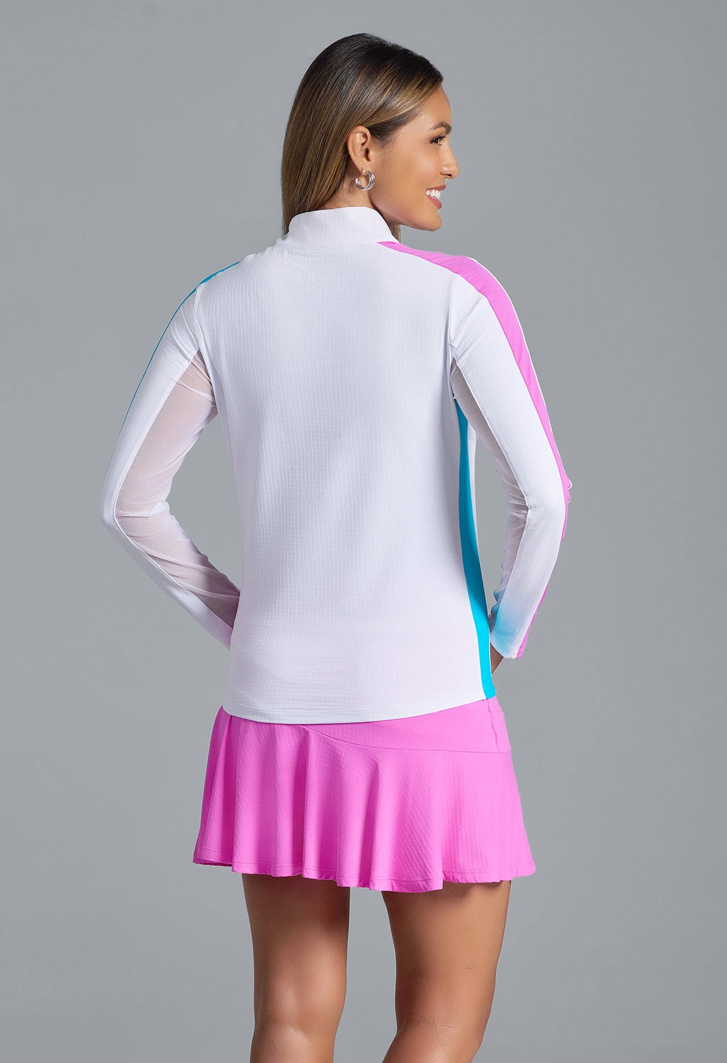 Color Block Print Long Sleeve Mock Neck Top