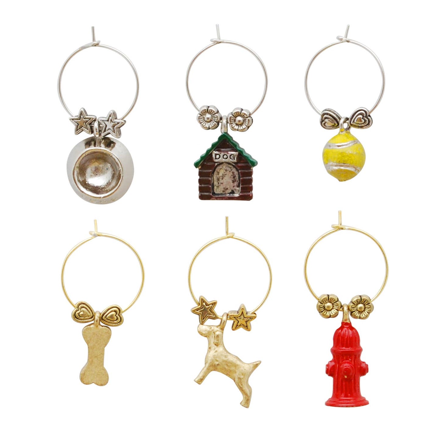 6-Piece A Dog's Life Painted Wine Charms