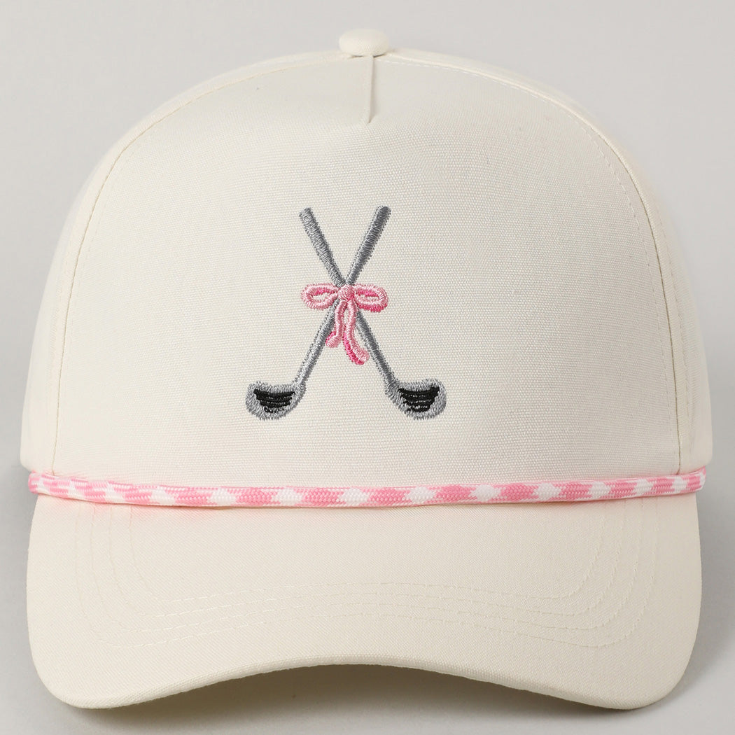 Pink Golf Clubs with Ribbon Embroidered Trucker Hat