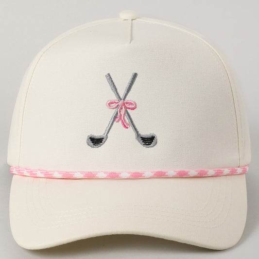 Pink Golf Clubs with Ribbon Embroidered Trucker Hat