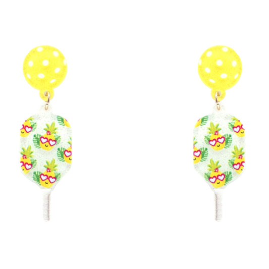 Pickleball and Paddle Yellow Summer Theme Post Earrings