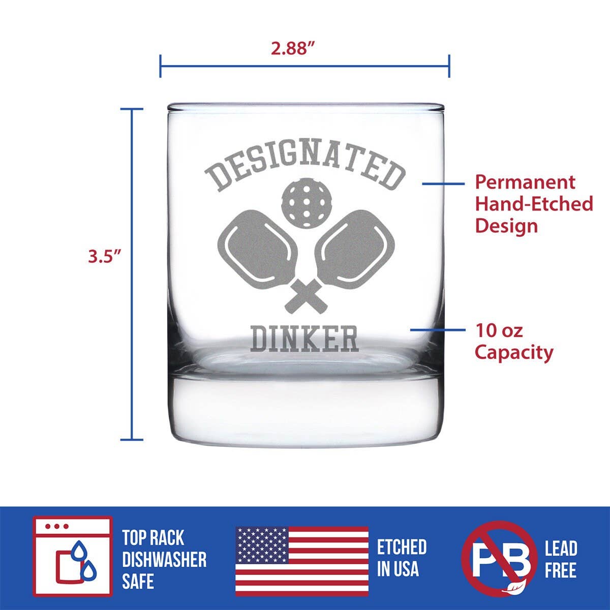 bevvee - Designated Dinker Whiskey Rocks Glass - Pickleball Gifts