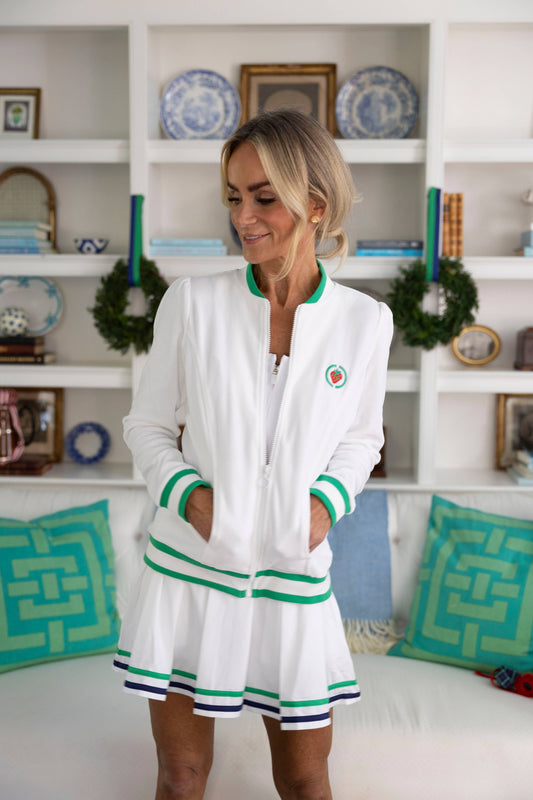 Dynasty Jacket: Bright White with Kelly Green Stripe