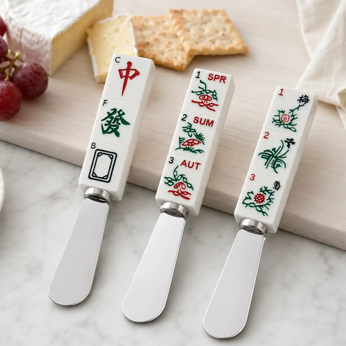 3-Piece Mahjong Nine Symbols Cheese Spreader