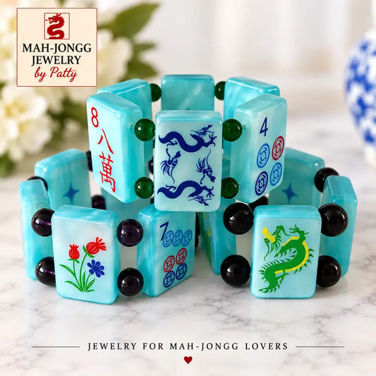 Aqua Swirled Mah Jongg Tile Bracelet