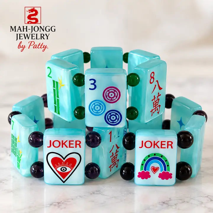 Aqua Swirled Mah Jongg Tile Bracelet