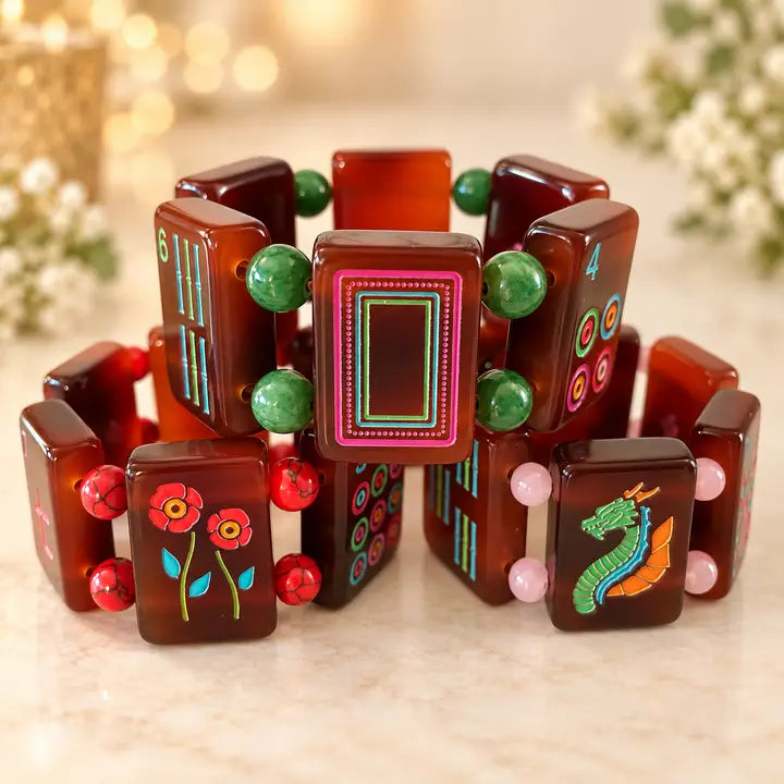 Faux Tortoise Shell Mah Jongg Tile Bracelet