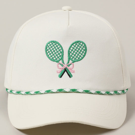 Green Tennis Racquets Ribbon Embroidery Trucker Hat