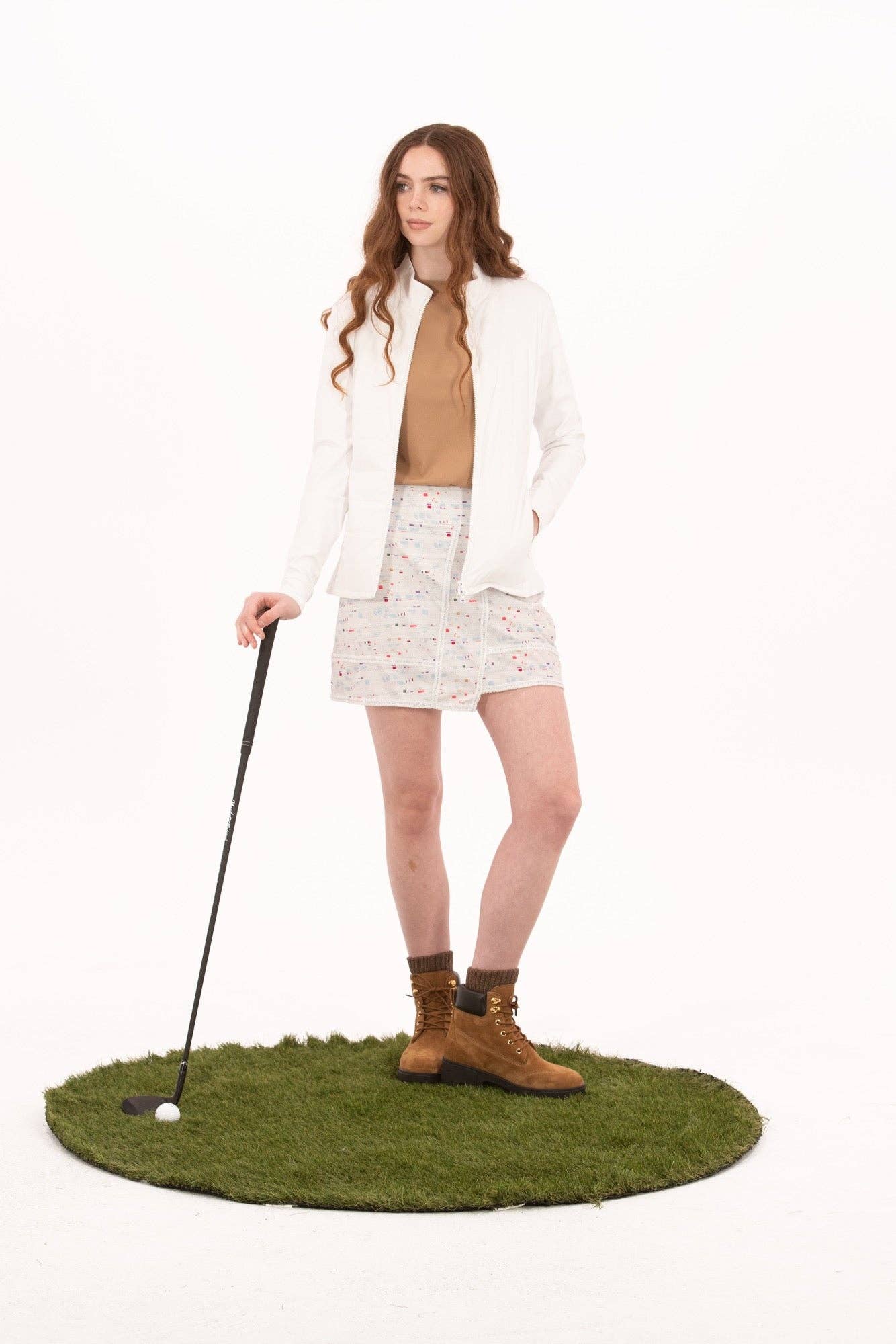 Foray Golf - Boucle Trimmed Faux Wrap Skirt: Winter White Boucle / Regular 15.5" / M