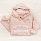 Pink sweatshirt with 'DOG WALKING SWEATSHIRT' text on a light background