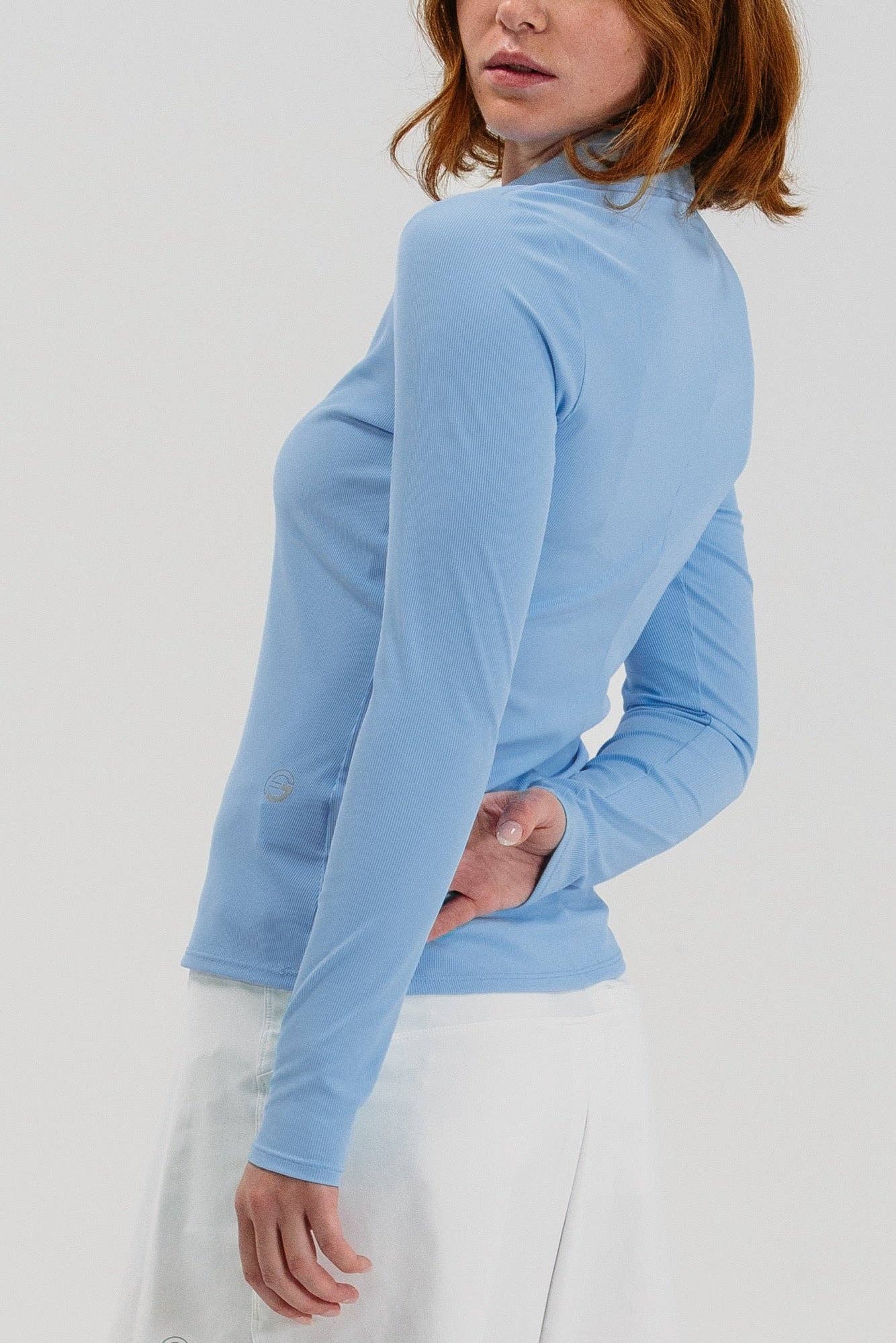 Foray Golf - Rib LS V-Neck Polo: Light Blue / L