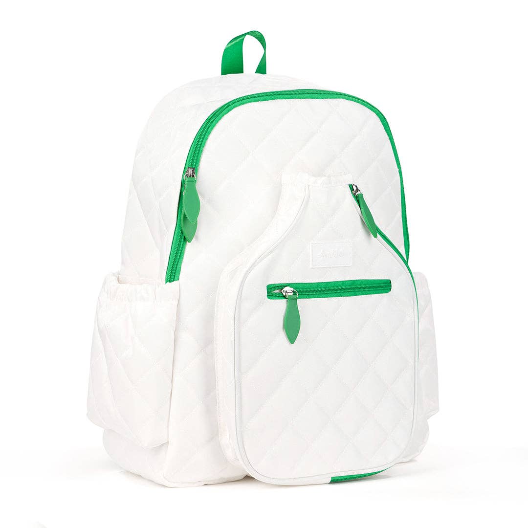 Pickleball Time Backpack: Quilted White Green