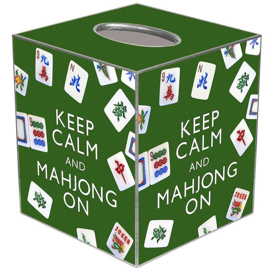 Marye-Kelley - Mahjong on Green Decoupage Tissue Box Cover: Paper Mache