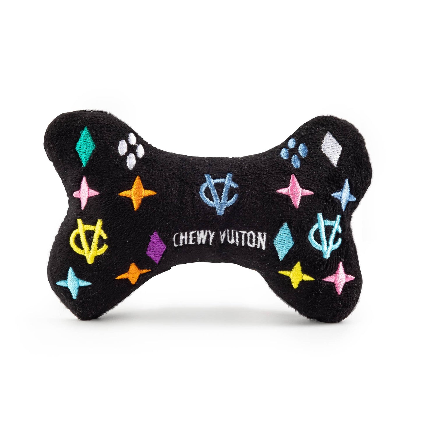 Haute Diggity Dog - Black Monogram Chewy Vuiton Bone Squeaker Dog Toy: Large