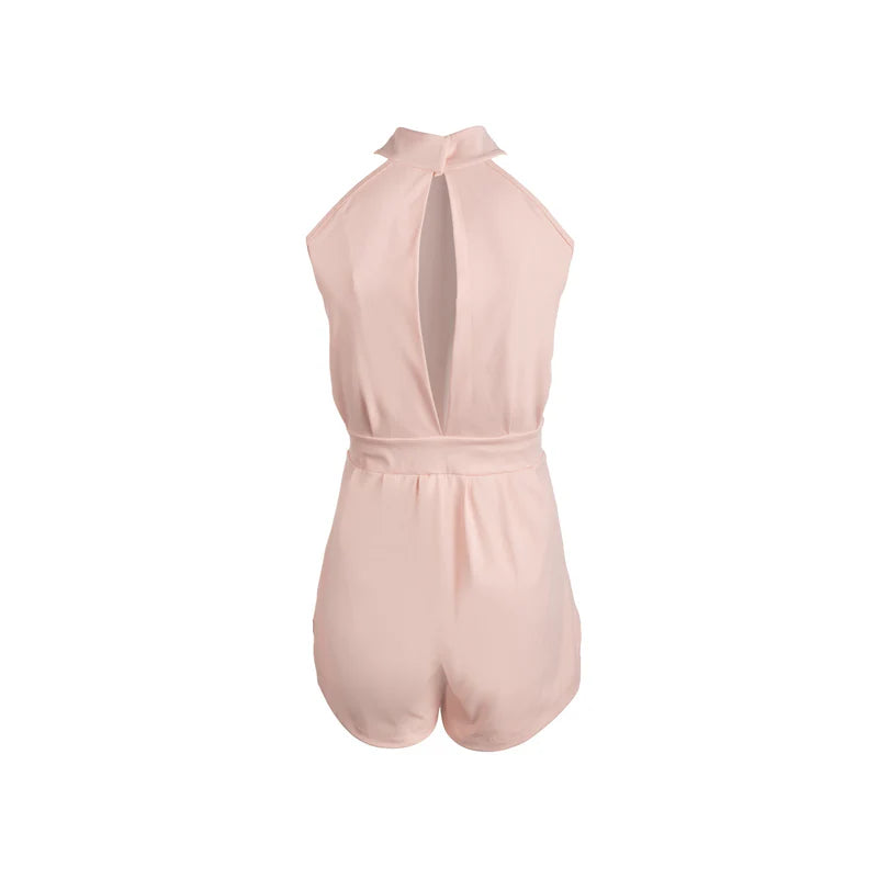 Leylah Mock-Neck Romper - Pale Pink