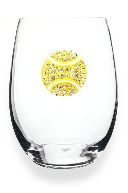 Jeweled Stemless Wine Glass- Tennis Ball