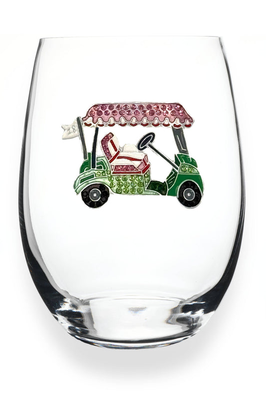 Jeweled Stemless Wine Glass- Cute Golf Cart