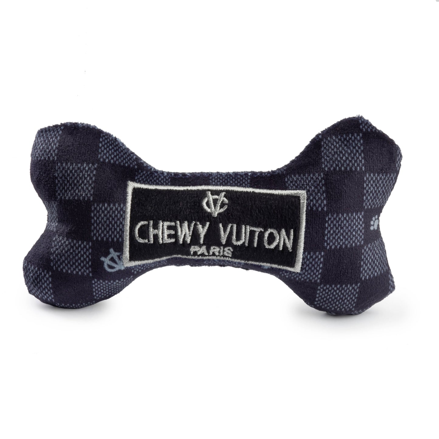 Haute Diggity Dog - Black Checker Chewy Vuiton Bone Squeaker Dog Toy