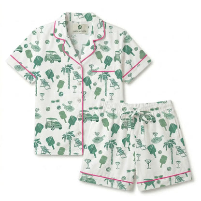 Sunday Funday Pickleball Short Sleeved Pajama Set