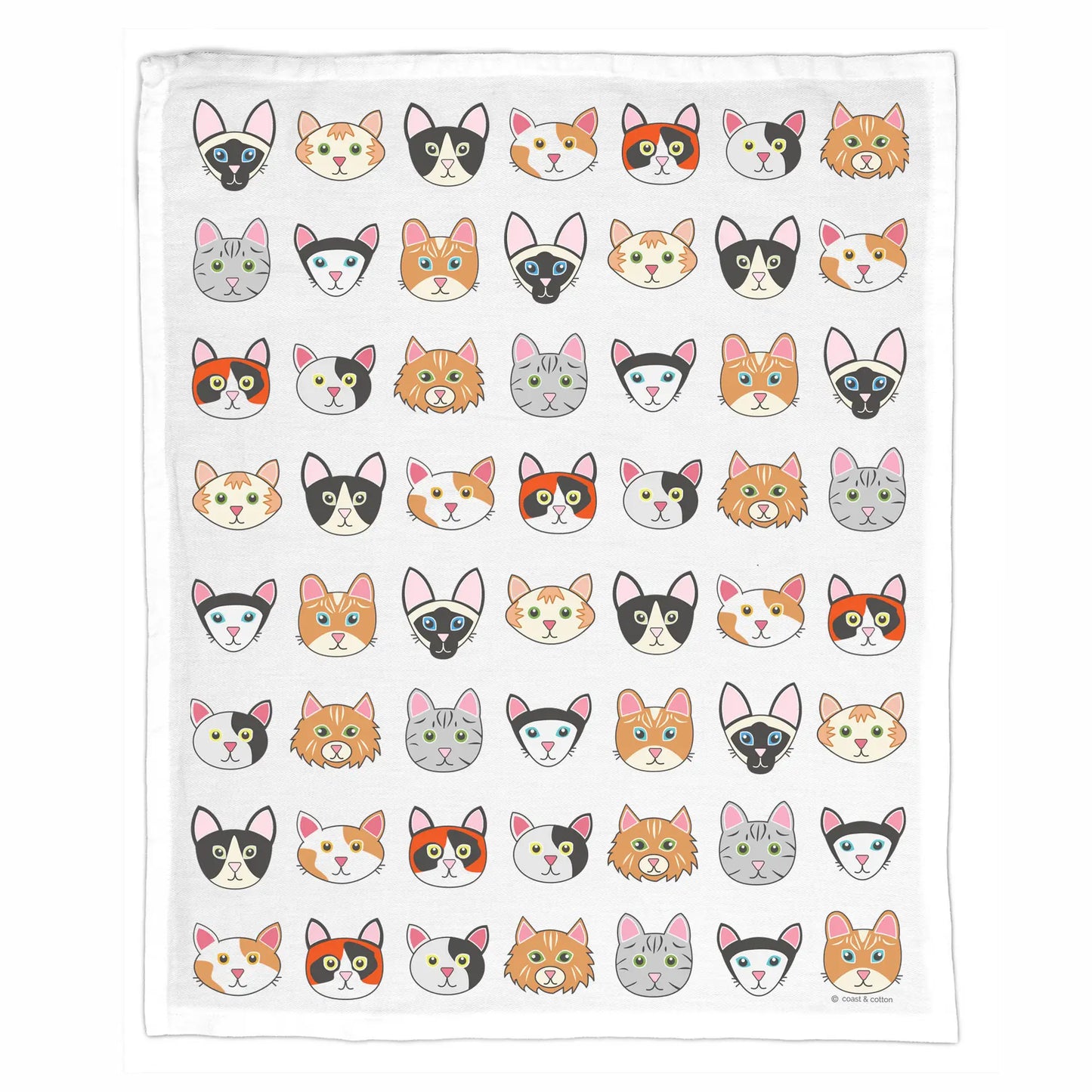 Organic Cotton Tea Towel - Cat Faces