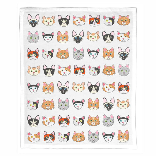 Organic Cotton Tea Towel - Cat Faces