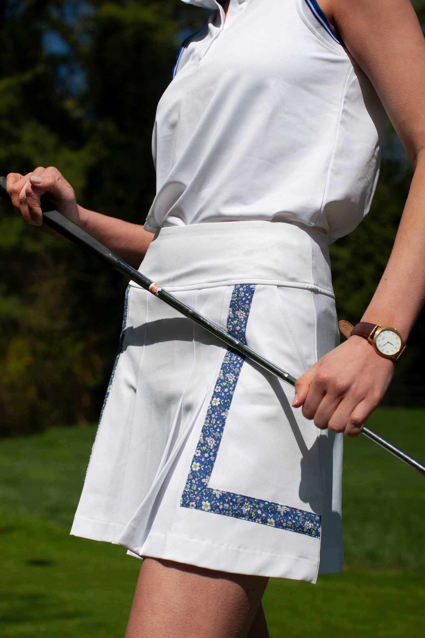 Bright White with Blue Folly Floral Trim Heidi Golf Skort