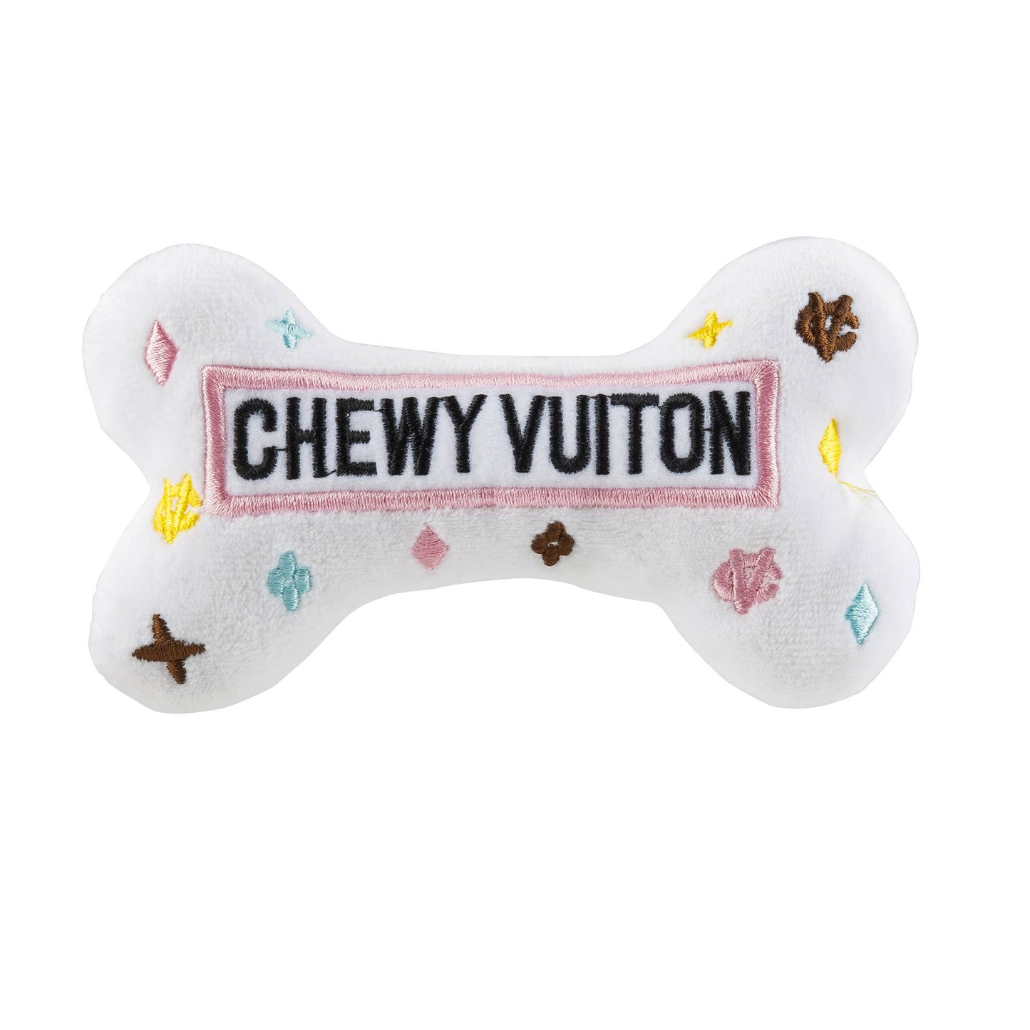 Haute Diggity Dog - White Chewy Vuiton Bones Squeaker Dog Toy: Small / Mini
