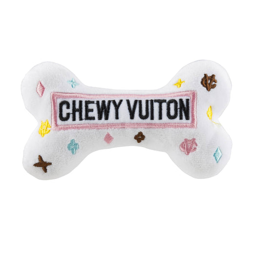 Haute Diggity Dog - White Chewy Vuiton Bones Squeaker Dog Toy: Small / Mini
