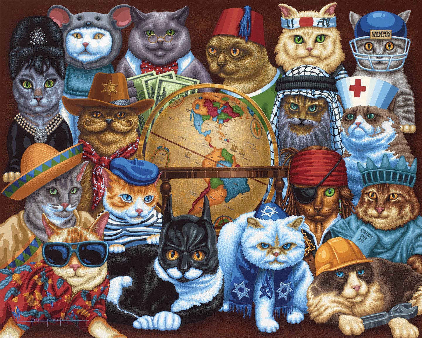 Boardwalk Puzzle Company - Cats Around the World - Personal Puzzle - 210 Piece