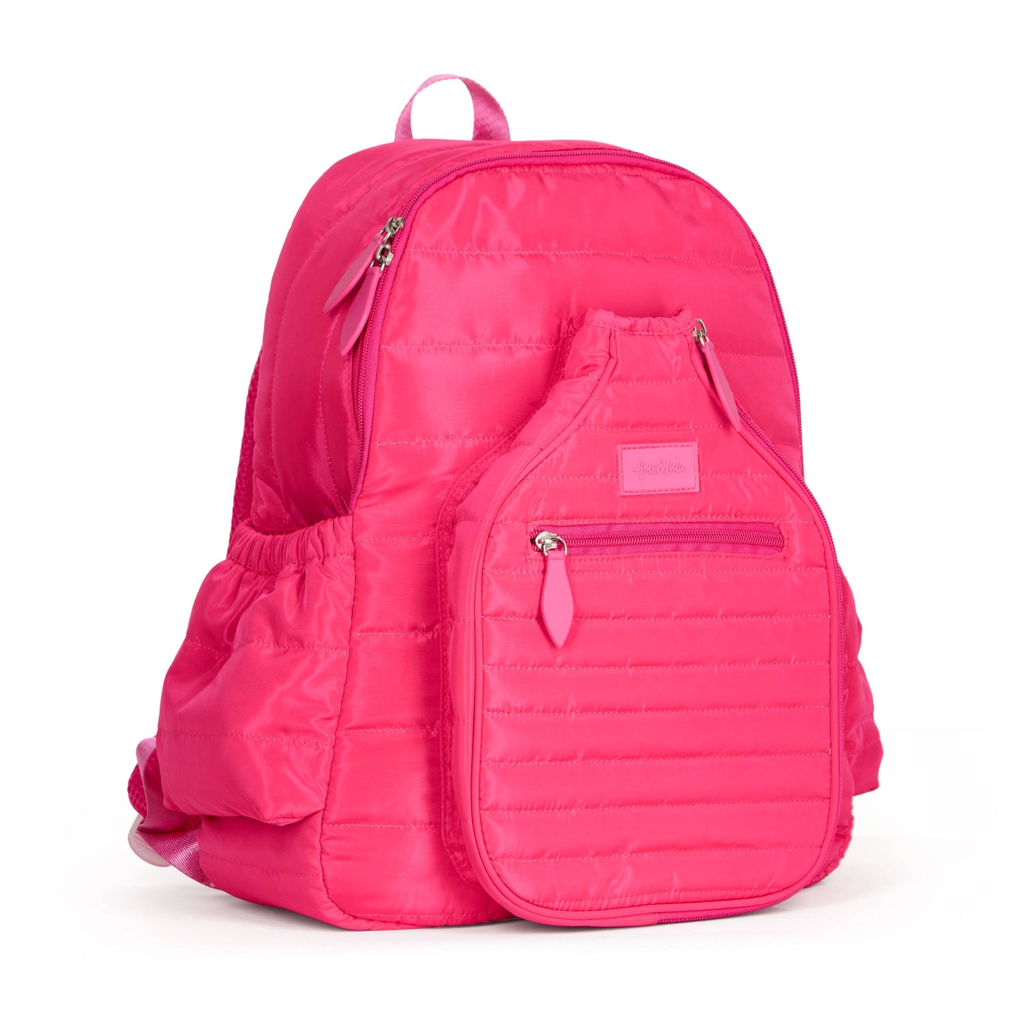 Pickleball Time Puffer Backpack: Hot Pink