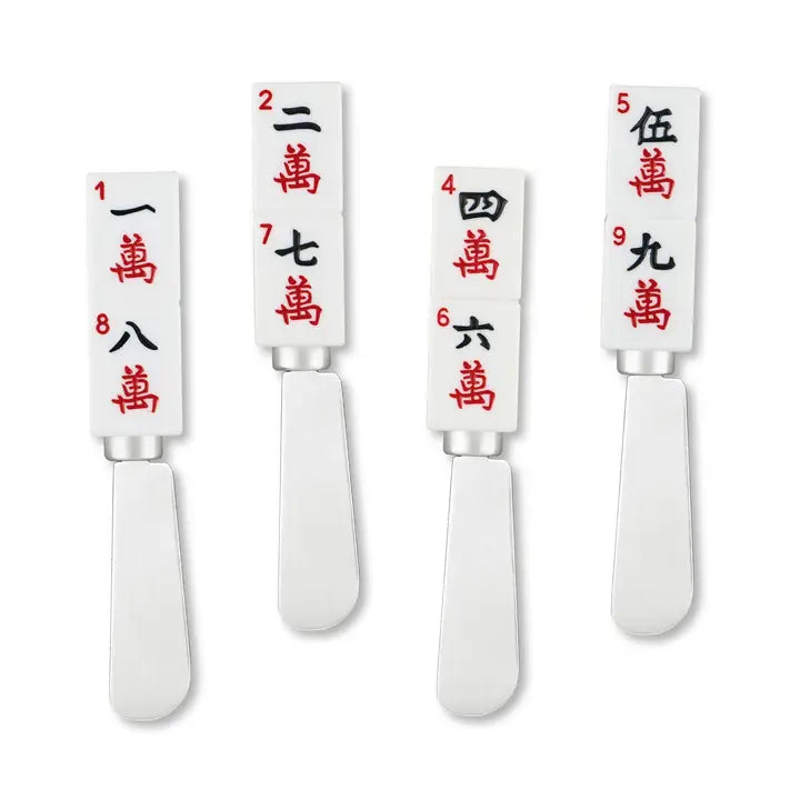 4-Piece Mahjong Characters of Wisdom Resin Cheese Spreader