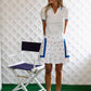 Heidi Golf Skort: Strawberry Print with Cadet Blue Trim / M