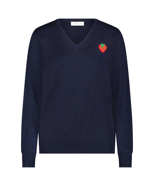 One Size Navy V-Neck Dad Sweater
