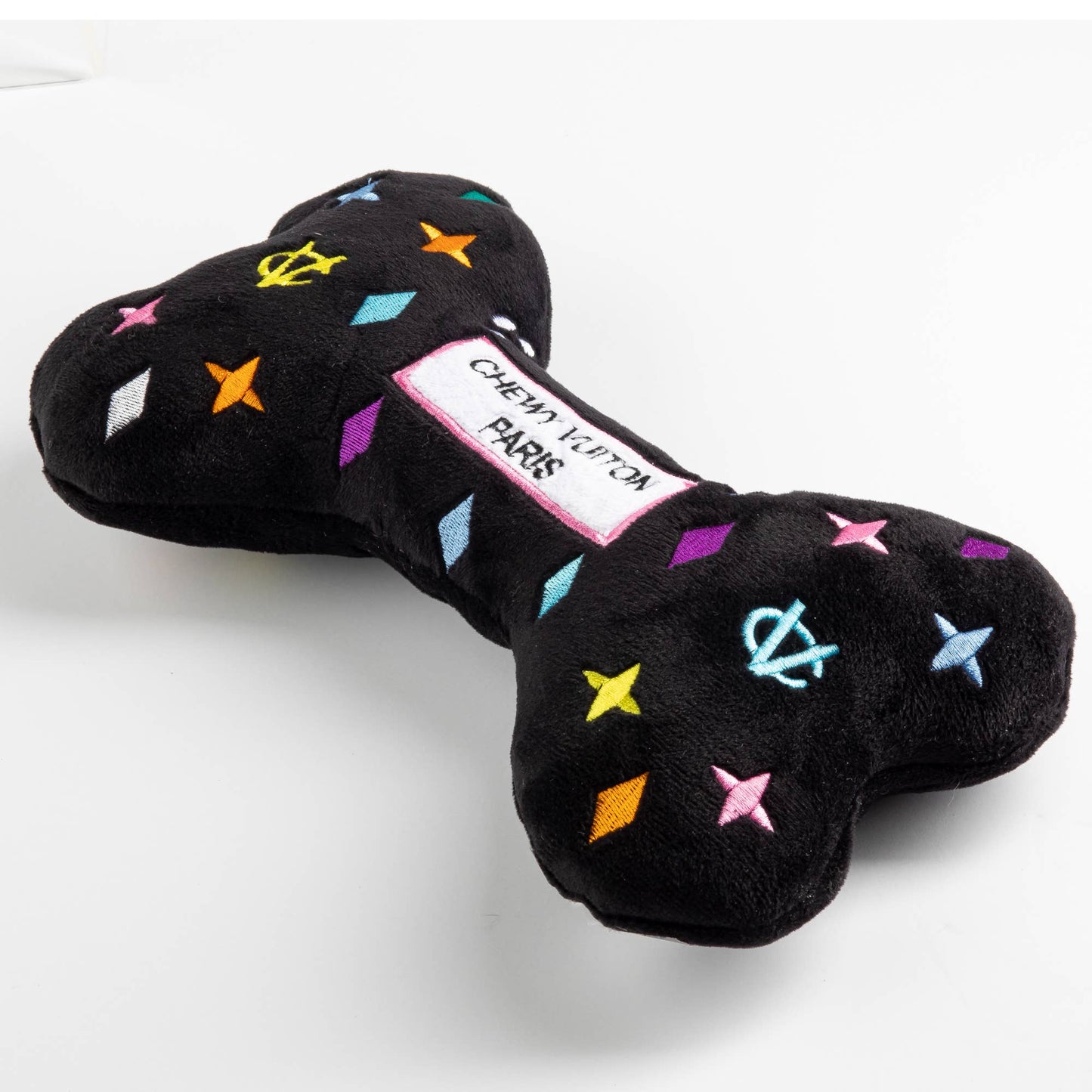 Haute Diggity Dog - Black Monogram Chewy Vuiton Bone Squeaker Dog Toy