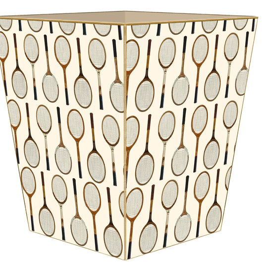 Antique Tennis Racket Flat Top Wastebasket - Ivory