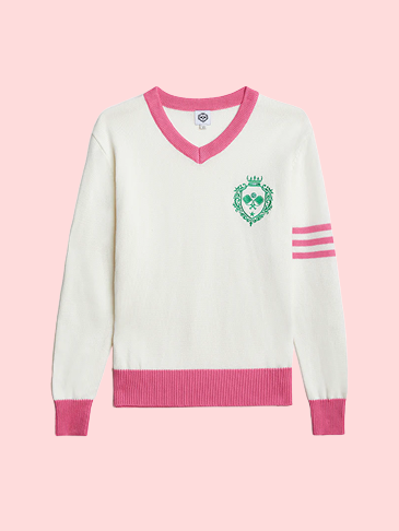 Pickleball Prep - Pink V-Neck Soft Sweater: M